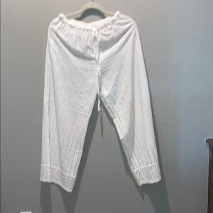 White Lace Trim Pants